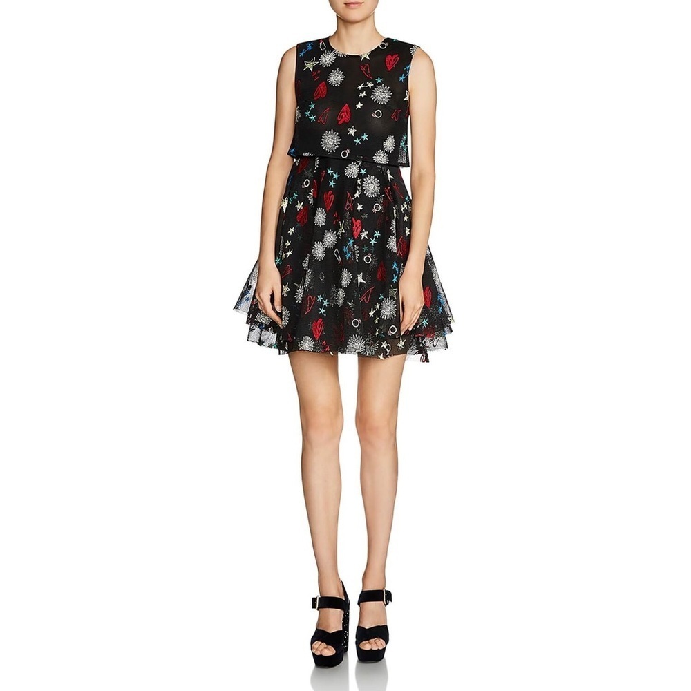 Maje Rachel Heart and Floral Print Mini Dress